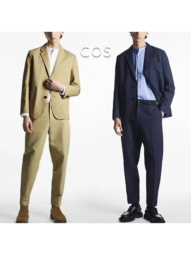 코스 남성 그랜드 칼라 포플린 롱슬리브 탑 셔츠 화이트 블루