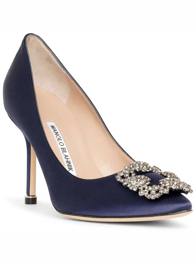 MANOLO 마놀로 블라닉 HANGISI 한기시 FMC 90 새틴 크리스탈 버클 네이비 힐 높이 9cm 36 37.5 38