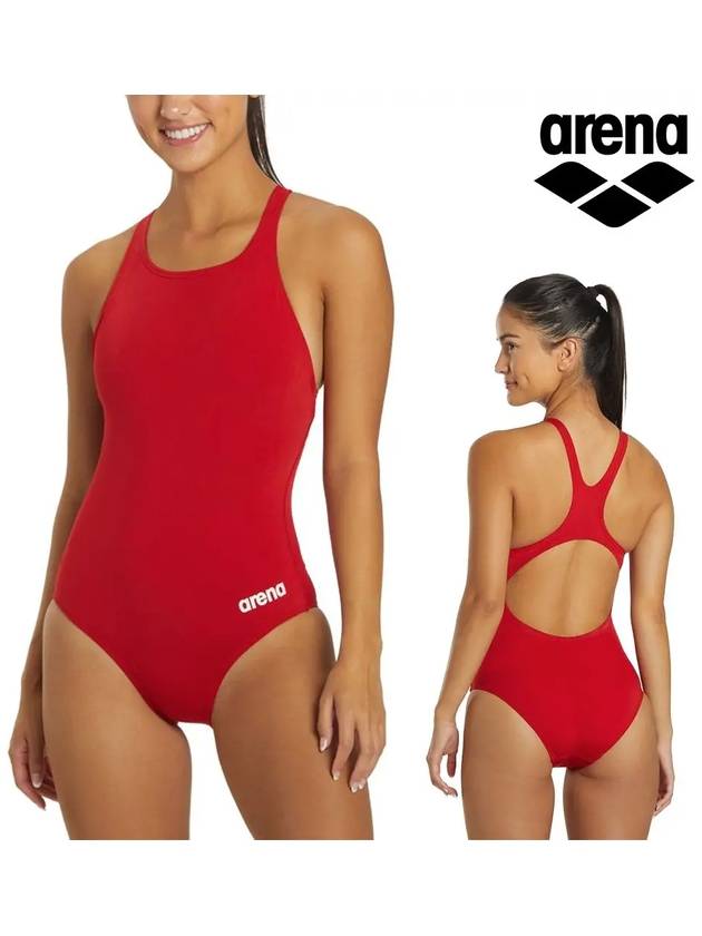 아레나 수영복 여성 솔리드 프로백 원피스 레드