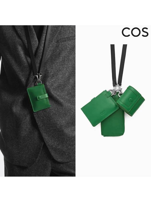 코스 남성 가죽 로고 홀더 카드 케이스 그린