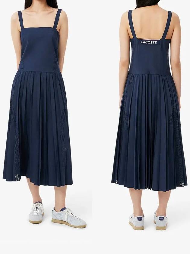라코스테 원피스 플리츠 맥시 끈 드레스 네이비