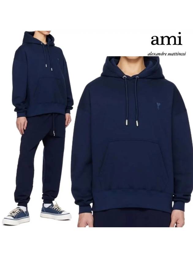 아미 후드티 프렌치 테리 하트 A로고 탑 후디 네이비