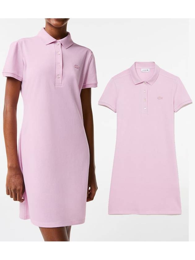 라코스테 여성 스트레치 코튼 피케 폴로 드레스 테니스 원피스 Pink