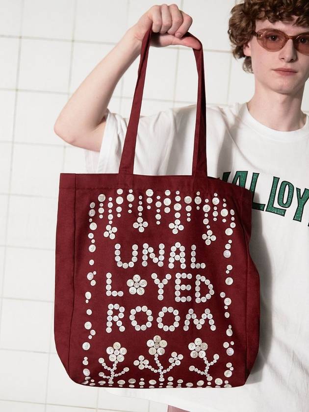 버튼 로고 에코백 버건디