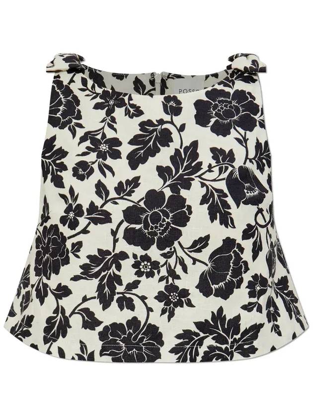 POSSE 플로럴 리본 디테일 슬리브리스 탑 PS12080_BONEBLACK