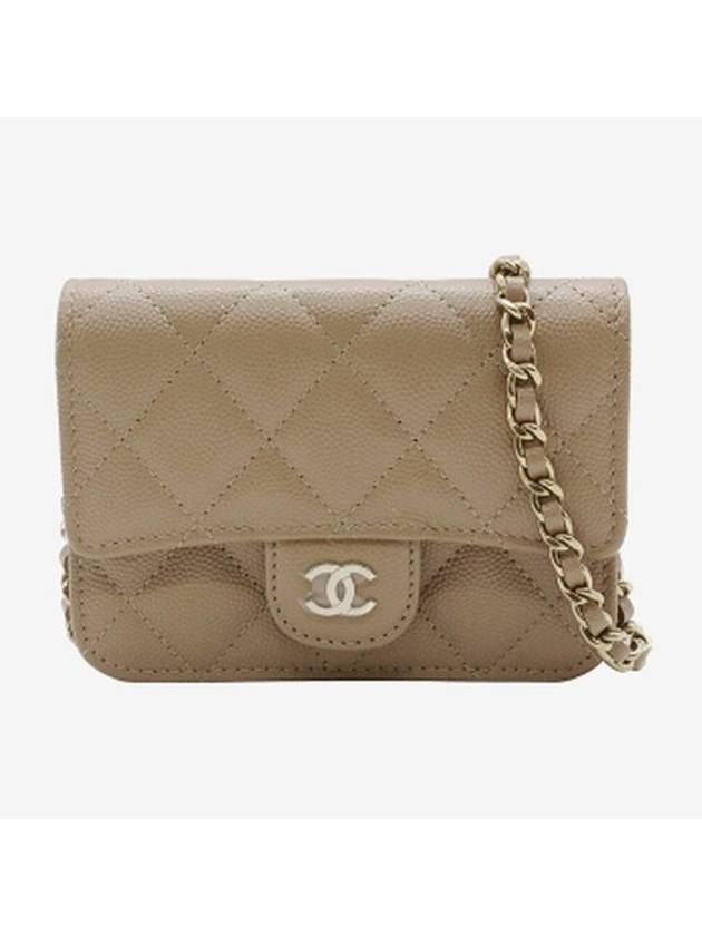 샤넬 클래식 금장 캐비어 체인 미니 크로스 백 베이지