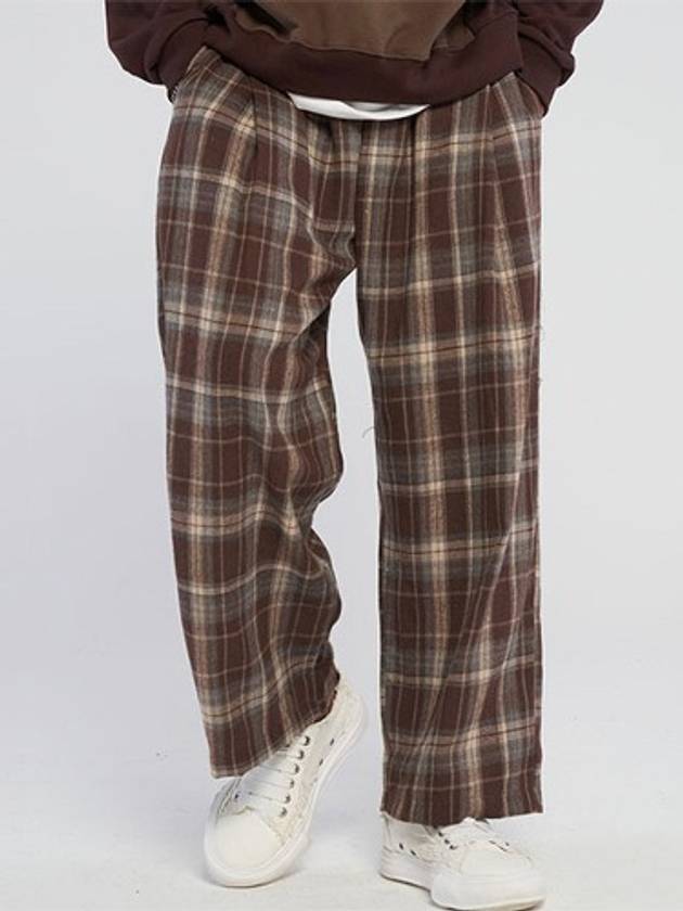 Retro checkered wide pants_Brown