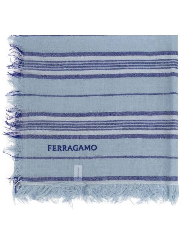 Salvatore Ferragamo 로고 자수 스트라이프 프레이드 스카프