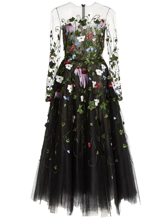 FLORAL THREADWORK MIDI DRESS