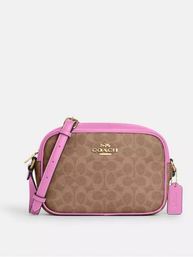 코치 제이미 카메라백 시그니처 캔버스 Im Tan Fuschia