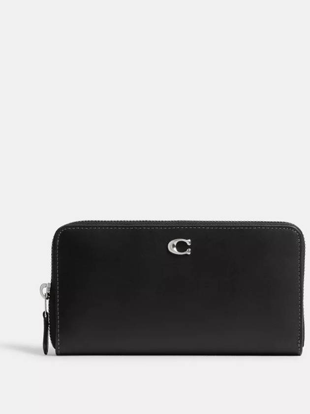 코치 아코디언 지퍼 월렛 송아지 가죽 여성 장지갑 Calf Leather Silver Black