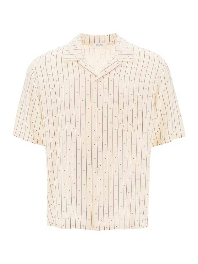 셀린느 트리옹프 스트라이프 비스코스 반팔 셔츠 아이보리