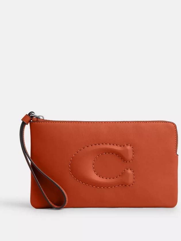 코치 라지 코너 지퍼 손목지갑 Silver Dark Orange