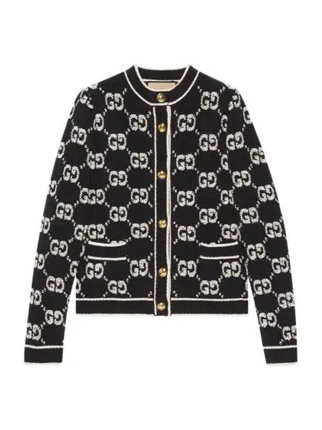 W 구찌 GG 울 부클 자카드 가디건 블랙 아이보리 W Gucci GG Wool Boucle Jacquard Cardigan Black Ivory