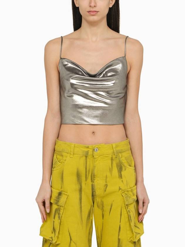 ROTATE Birger Christensen Metallic silver crop top