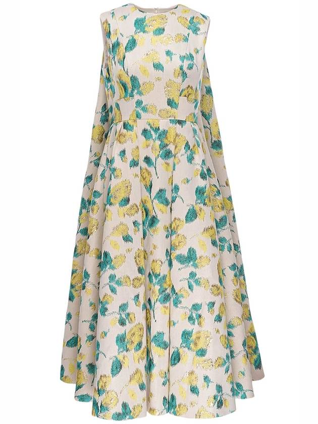 RENEE METALLIC FLORAL JACQUARD CAPE MIDI DRESS
