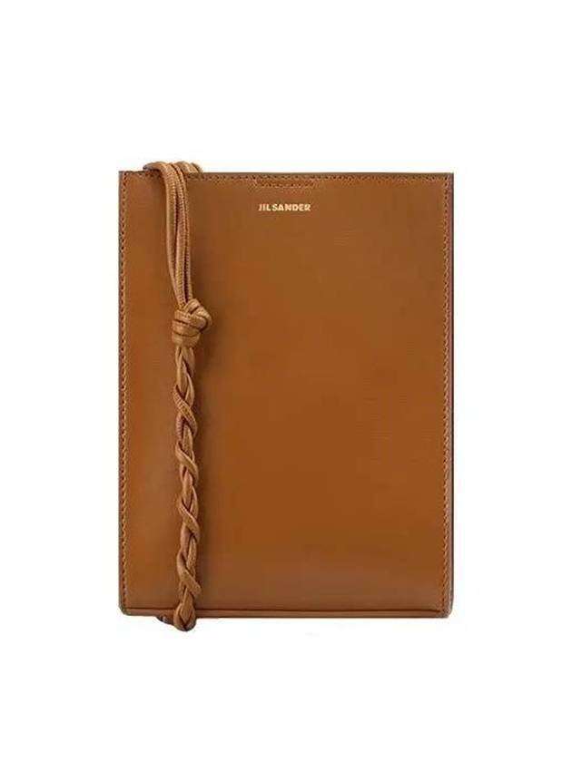 질샌더 로고 스몰 탱글 레더 크로스 백 브라운