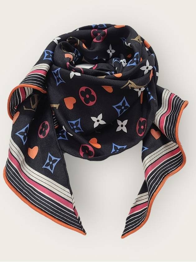 루이비통 블랙 모노그램 게임 온 LV 엔비 실크 방도 스카프