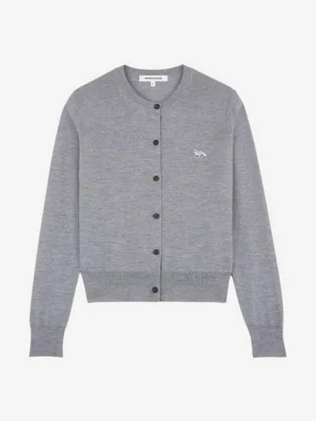 W 메종 키츠네 베이비 폭스 패치 레귤러 가디건 미디움 그레이 멜란지 W Maison Kitsune Baby Fox Patch Regular Cardigan Medium Grey Melange
