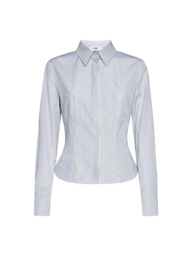 펜디 여성 마이크로 핀스트라이프 코튼 셔츠 그레이