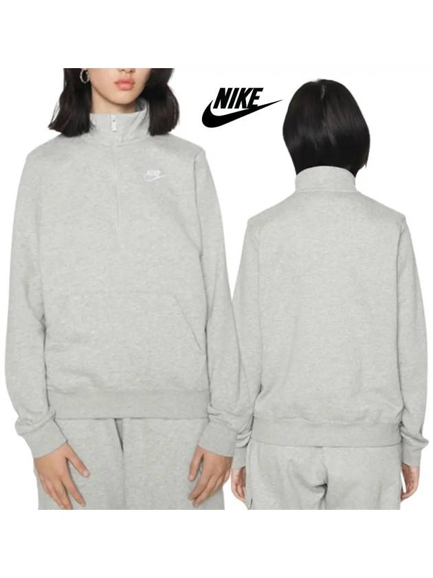 나이키 맨투맨 클럽 칼라 롱슬리브 하프 여성 스웨터 색상 그레이 심플 베이직 오버핏 패션