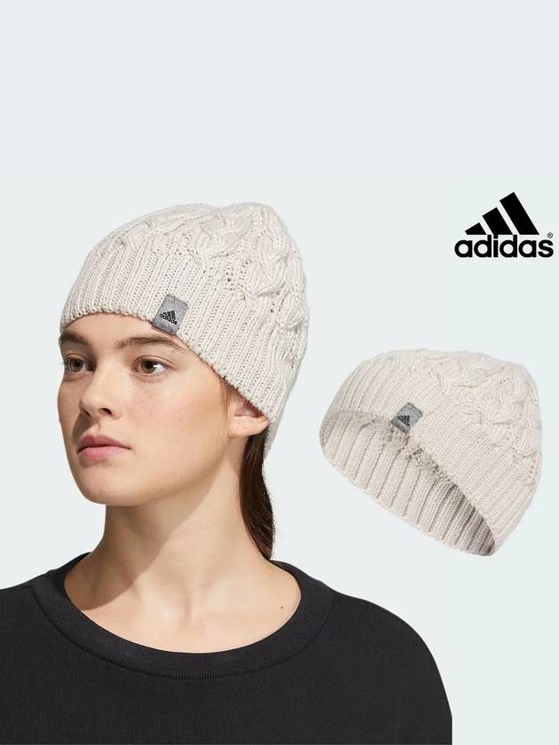 아디다스 여성 위티어 케이블 니트 비니 모자 베이지