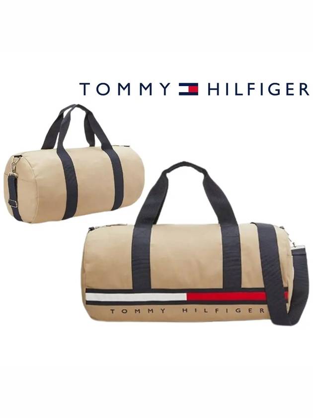 타미힐피거 여성 플래그 스트라이프 로고 더플백 가방 베이지
