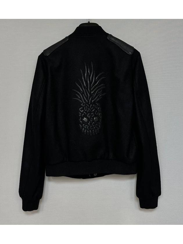 생로랑 가죽 패널 파인애플 자수 울 봄버 재킷 38