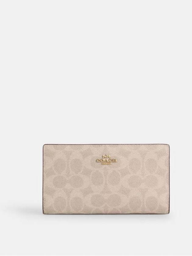 코치 슬림 지퍼 월렛 시그니처 캔버스 장지갑 Gold Sand Chalk