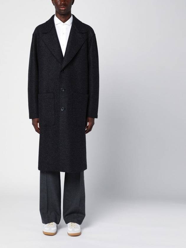 Anthracite Grey Single-Breasted Wool Coat