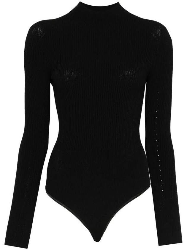 알라이아 리브드 니트 바디 수트 블랙