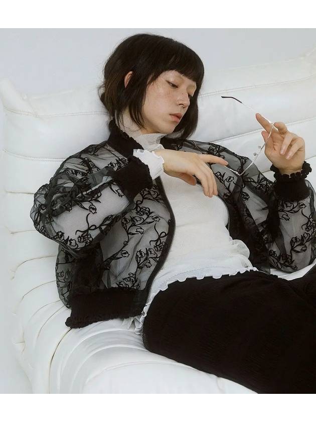 DREAM ORGANZA JUMPER BK 드림 오간자 플라워 프로피 점퍼 블랙