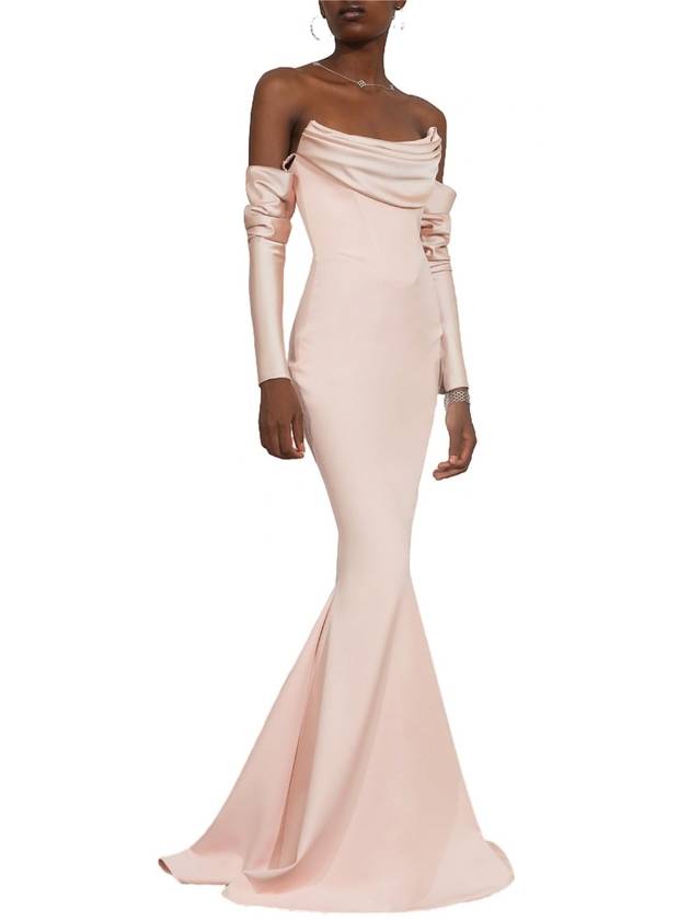 RAVEN SOFT PEACH CREPE LONG DRESS