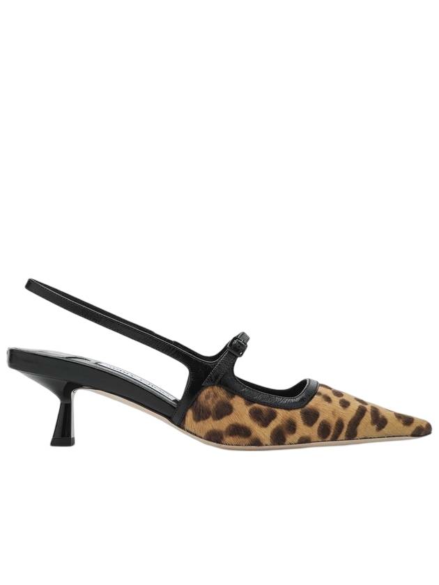 지미추 디디 45 레오파드 프린트 포니 스킨 슬링백 힐 베이지