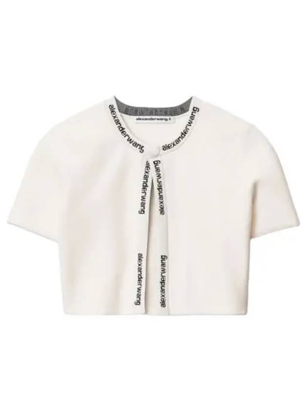 W 알렉산더 왕 스트레치 니트 자카드 숏슬리브 로고 가디건 화이트 W Alexander Wang Jacquard short sleeve Logo Cardigan in Stretch Knit White