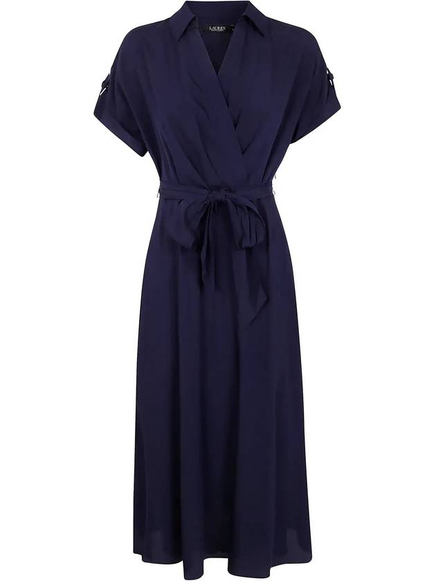 로렌 랄프 로렌 V넥 타이드 웨이스트 조젯 미디 드레스 250909427_002LIGHTHOUSENAVY