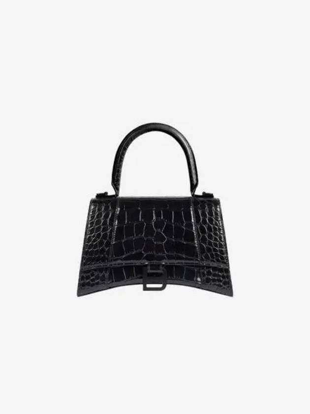 발렌시아가 크로커다일 엠보스 카프스킨 아워글래스 XS 핸드백 블랙 Balenciaga Crocodile Embossed Calfskin Hourglass XS Handbag Black