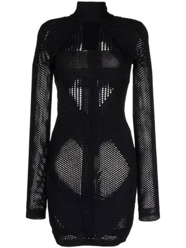 발망 퍼포레이티드 니트 디테일 드레스 YF0R8108KC78