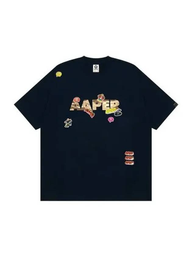베이프 AAPER 스티커 스타일 디자인 반팔 티셔츠 네이비 83903366_136294100