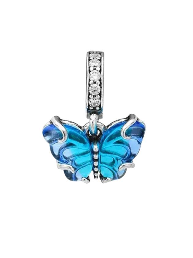 판도라 무라노 글래스 버터플라이 댕글 팔찌 참 블루