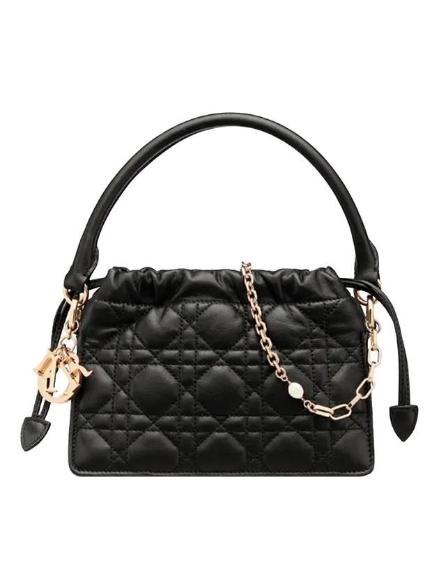 디올 레이디 디올 미니 탑 핸들 드로우스트링 토트 백 블랙