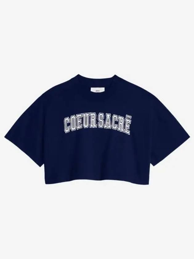 W 아미 크롭 꾀흐 사크레 티셔츠 노틱 블루 W AMI Cropped Coeur Sacre T Shirt Nautic Blue