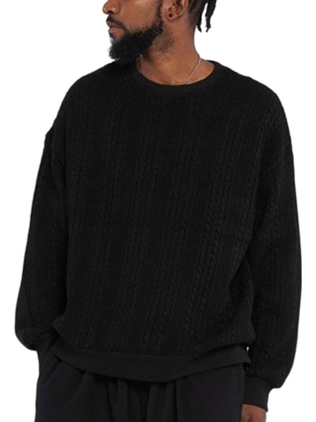 테네르 트위스트 니트 컬러 맨투맨 블랙