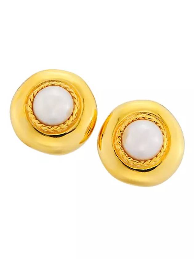 골드톤 모조 진주 클립온 버튼 귀걸이 Goldtone & Imitation Pearl Clip On Button Earrings