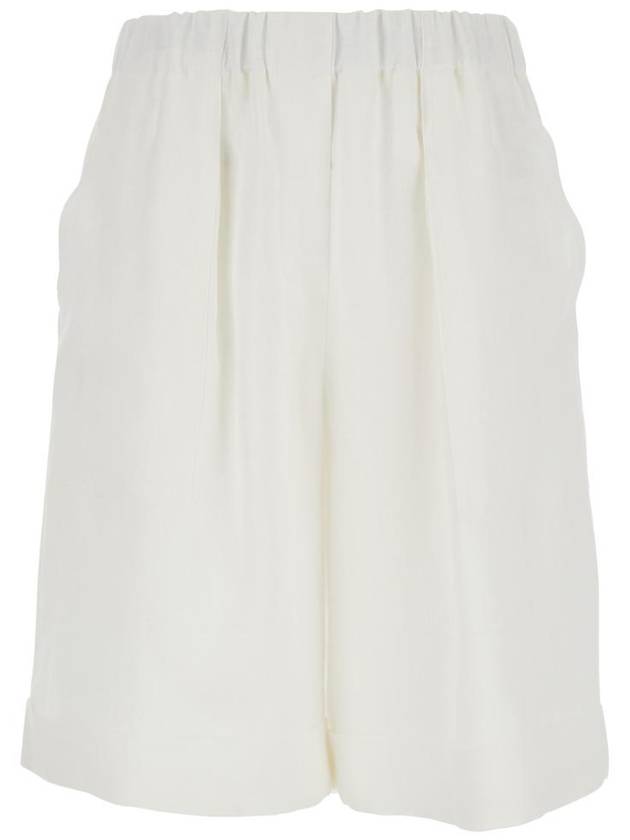 안토넬리 White Bermuda Shorts with Elastic Waist and Side Pocket in Linen Woman N8638528001