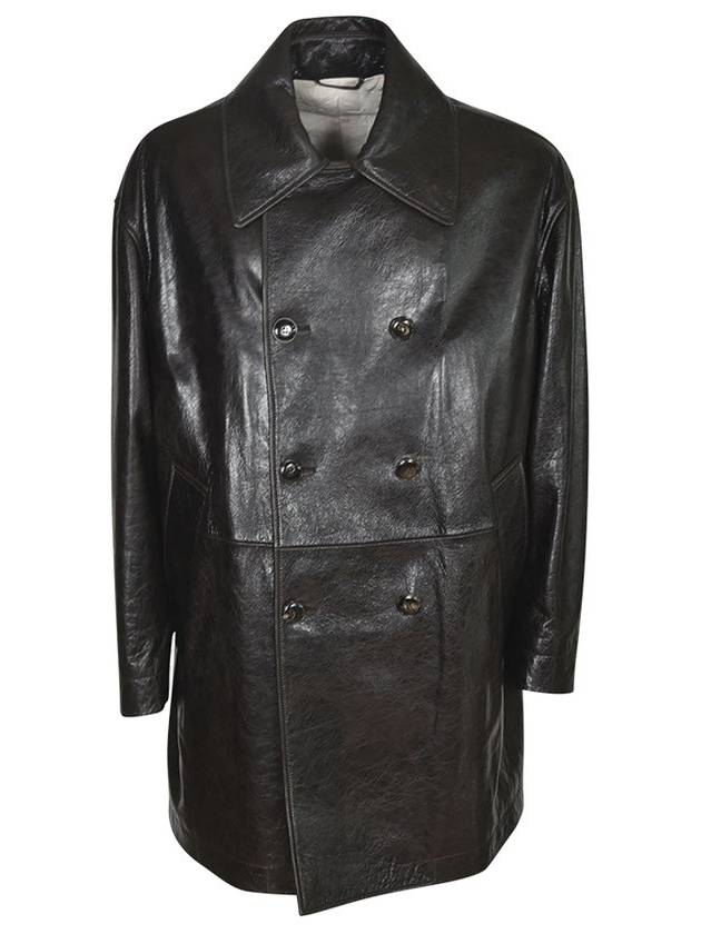 조르지오 아르마니 가죽 더블브레스트 롱슬리브 코트