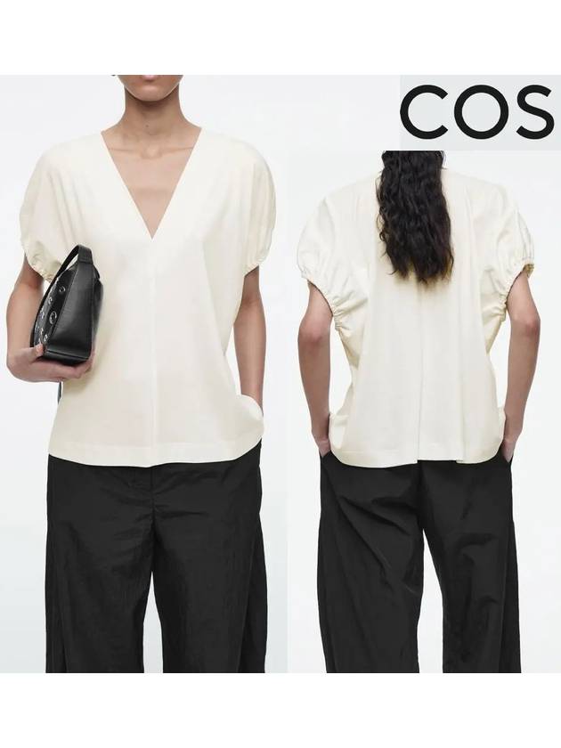 코스 반팔 러플 코튼 블라우스 탑 티셔츠 화이트