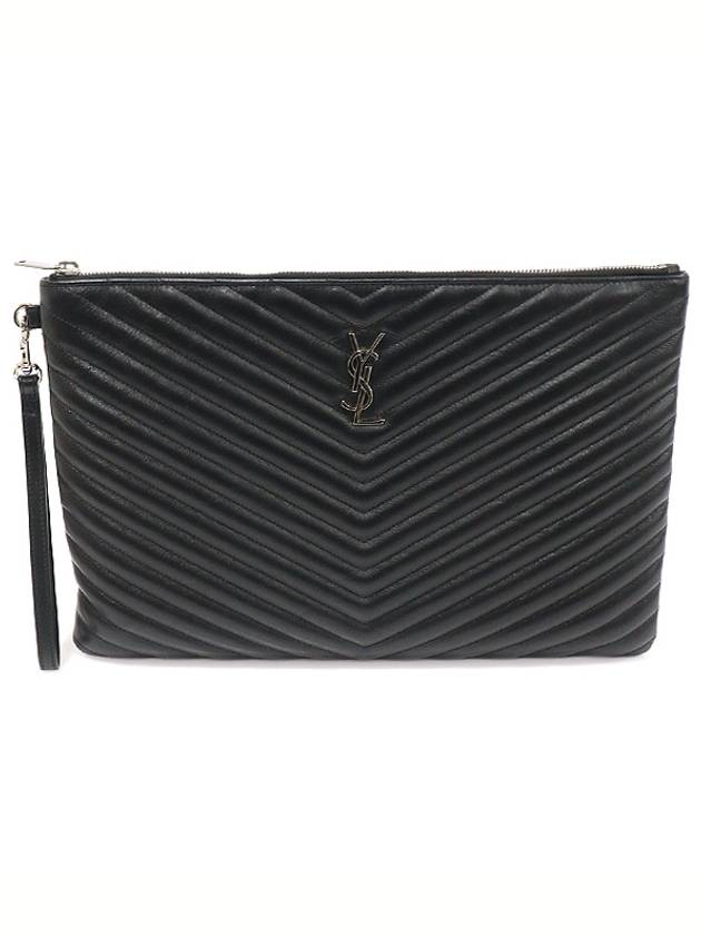 Saint Laurent 생로랑 440222 블랙 마틀라세 모노그램 다큐먼트 홀더 스트랩 클러치