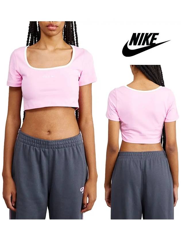 나이키 여성 트랜드 베이직 크롭 탑 반팔티셔츠 핑크