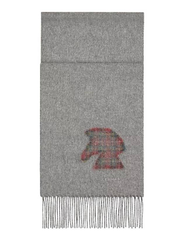 에르메스 하이랜드 엠브로이드 패치 머플러 그레이